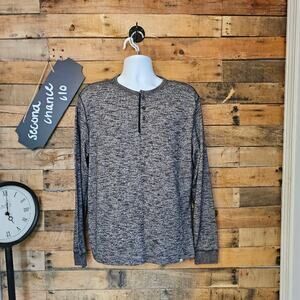 Free Assembly Men's button Henley Long Sleeve Heather Black Shirt Size L